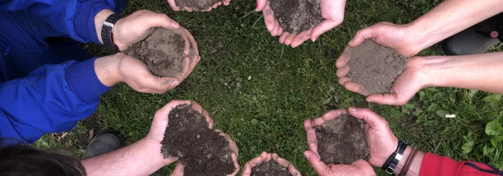 Manos en círculo sosteniendo tierra