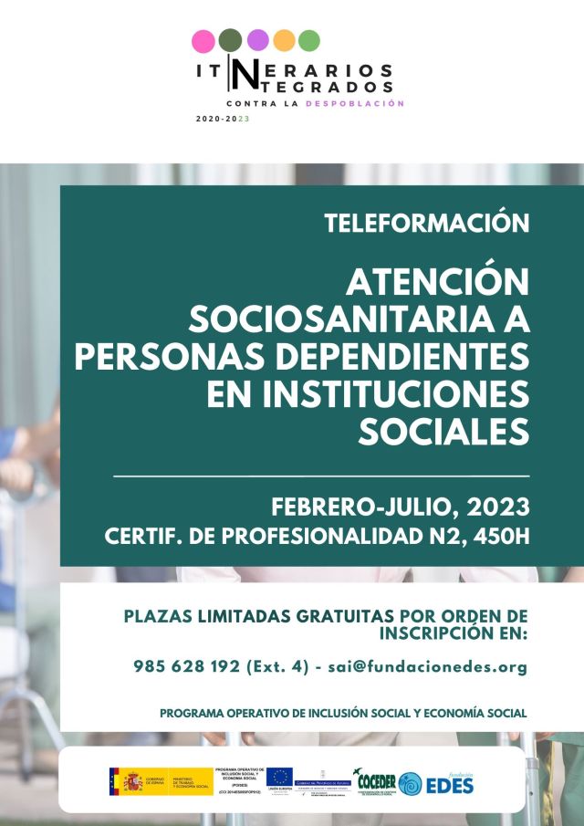 Febrero: Teleformación del Certificado de Profesionalidad ATENCIÓN SOCIOSANITARIA A PERSONAS DEPENDIENTES EN INSTITUCIONES SOCIALES.