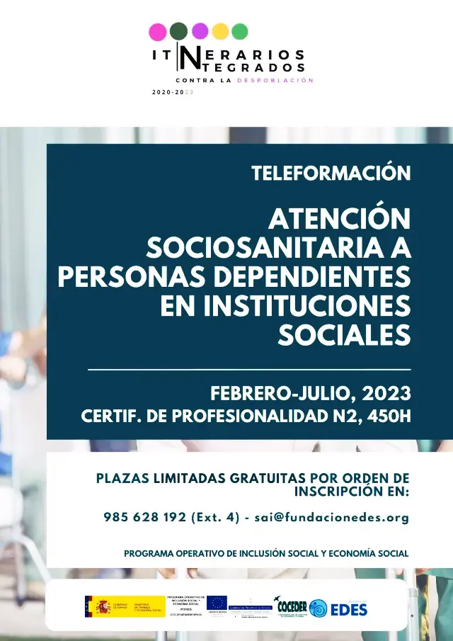 Febrero: Teleformación del Certificado de Profesionalidad ATENCIÓN SOCIOSANITARIA A PERSONAS DEPENDIENTES EN INSTITUCIONES SOCIALES.