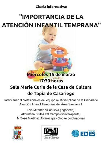 Charla informativa sobre la importancia de la atención temprana en la escuela de salud del ayuntamiento de Tapia .