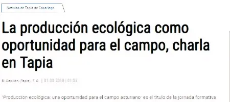 LNE: Jornadas de Producción Ecológica en El Cabillón 03/03/2018