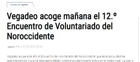 LNE: Vegadeo acoge mañana el 12.º Encuentro de Voluntariado del Noroccidente 31/05/2018