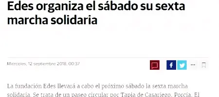 Comercio: Edes organiza el sábado su sexta marcha solidaria 12/09/2018 