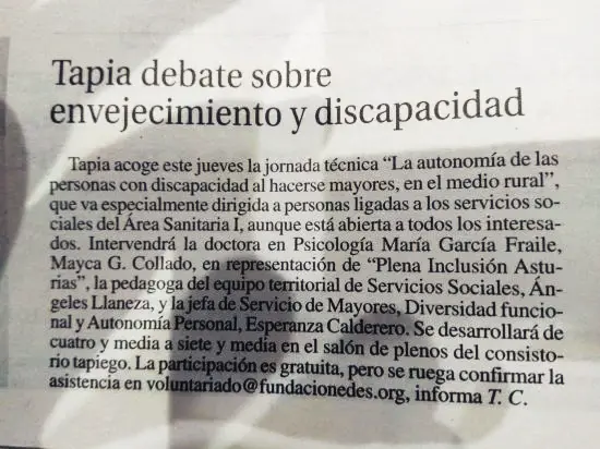 Jornada Técnica: “La autonomía de las Personas Con Discapacidad al hacerse mayores, en el medio rural”